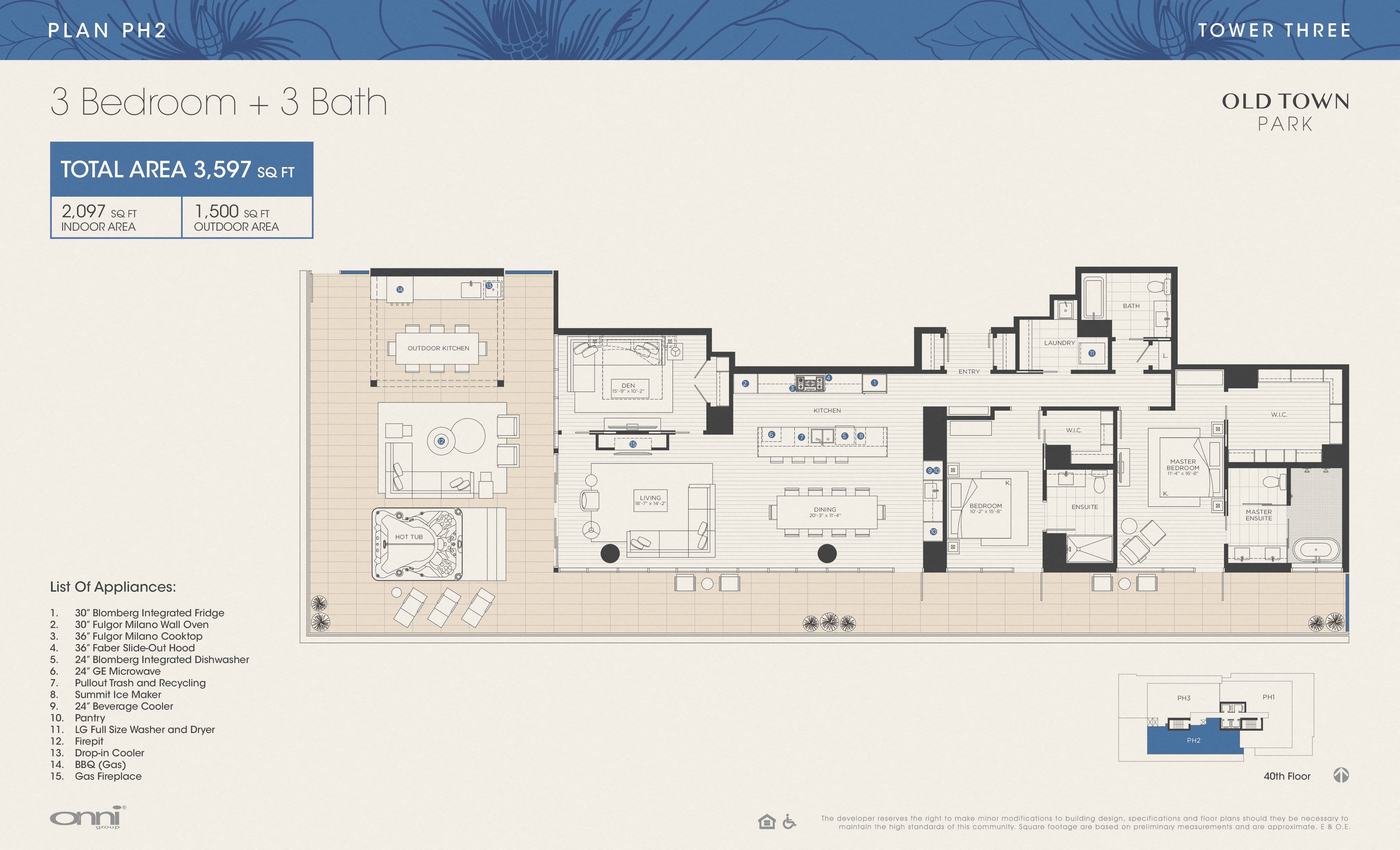 Floor plan for 3 beds, 3 baths, 2097 sqft